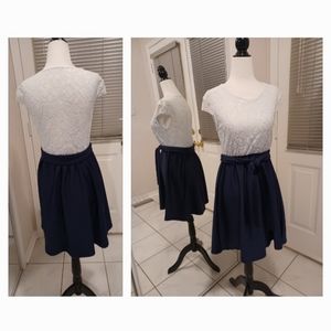2/$50 White Lace & Navy Blue Dress - Size Small